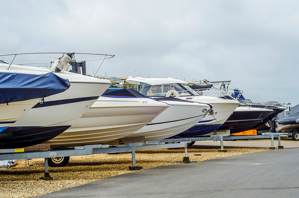 Line of boats stored outdoors